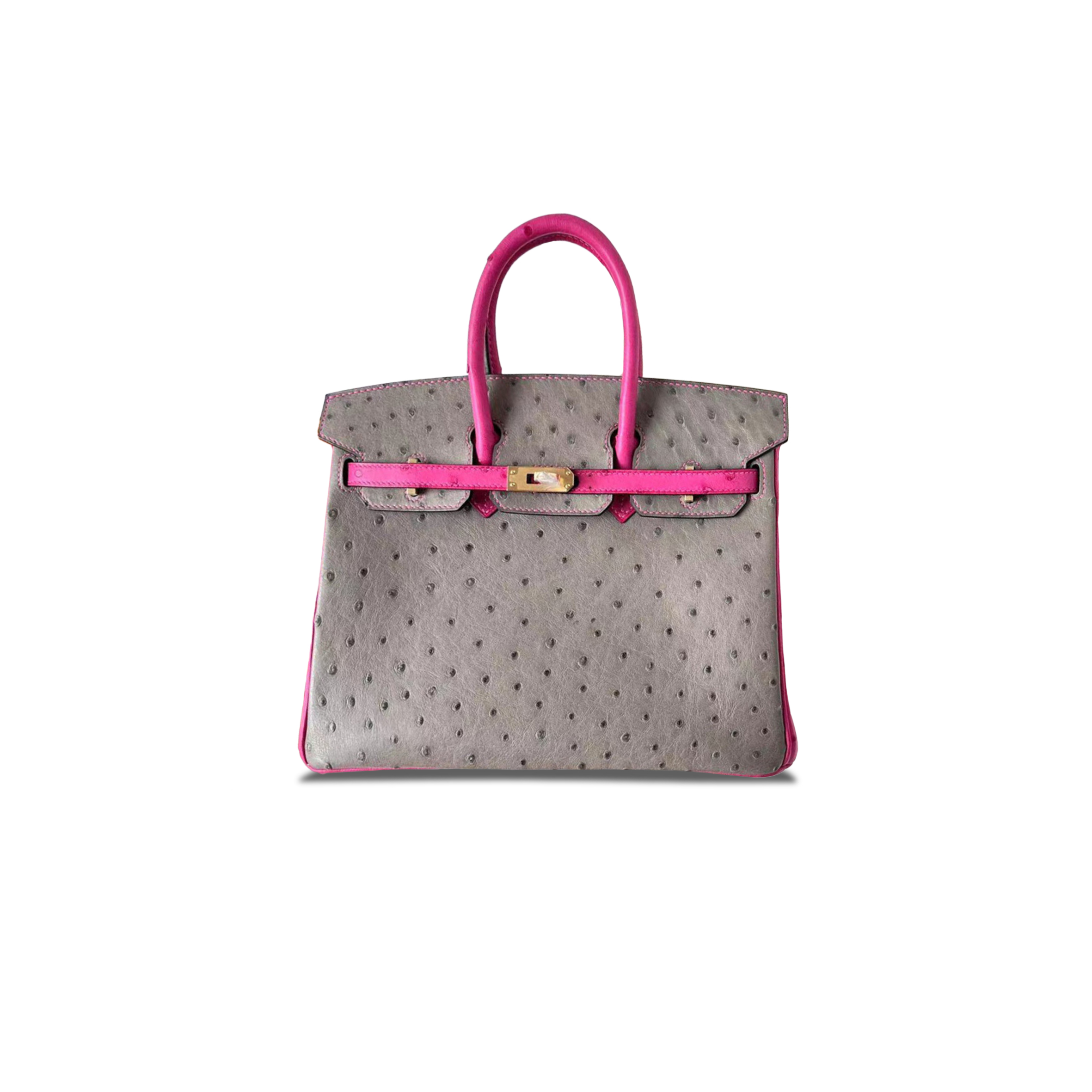 H**mes master birkin 25 ostrich leather asphalt gray and rose purple gold buckle h041944ck79 (25*20*13cm)